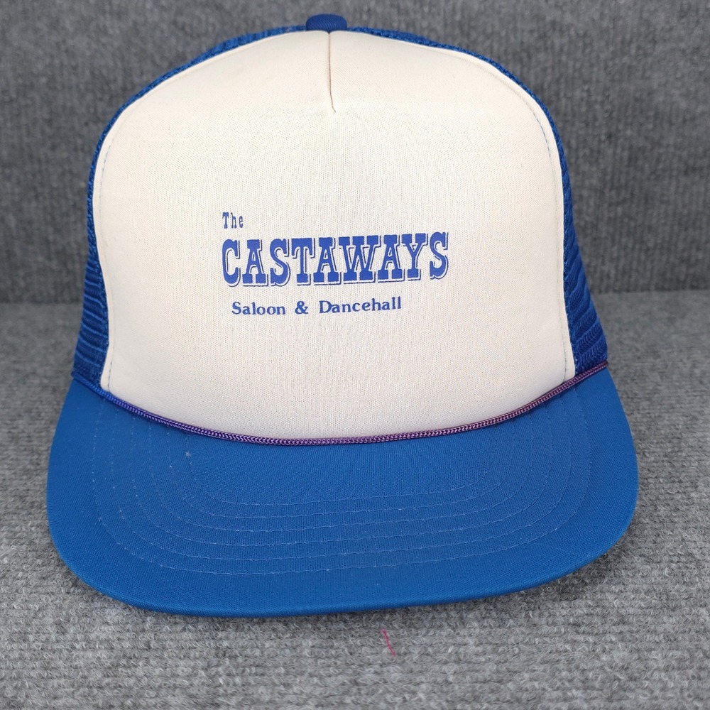 VINTAGE The Castaways Saloon Hat Foam Front‎ Snap Back Classic Trucker Blue 80s